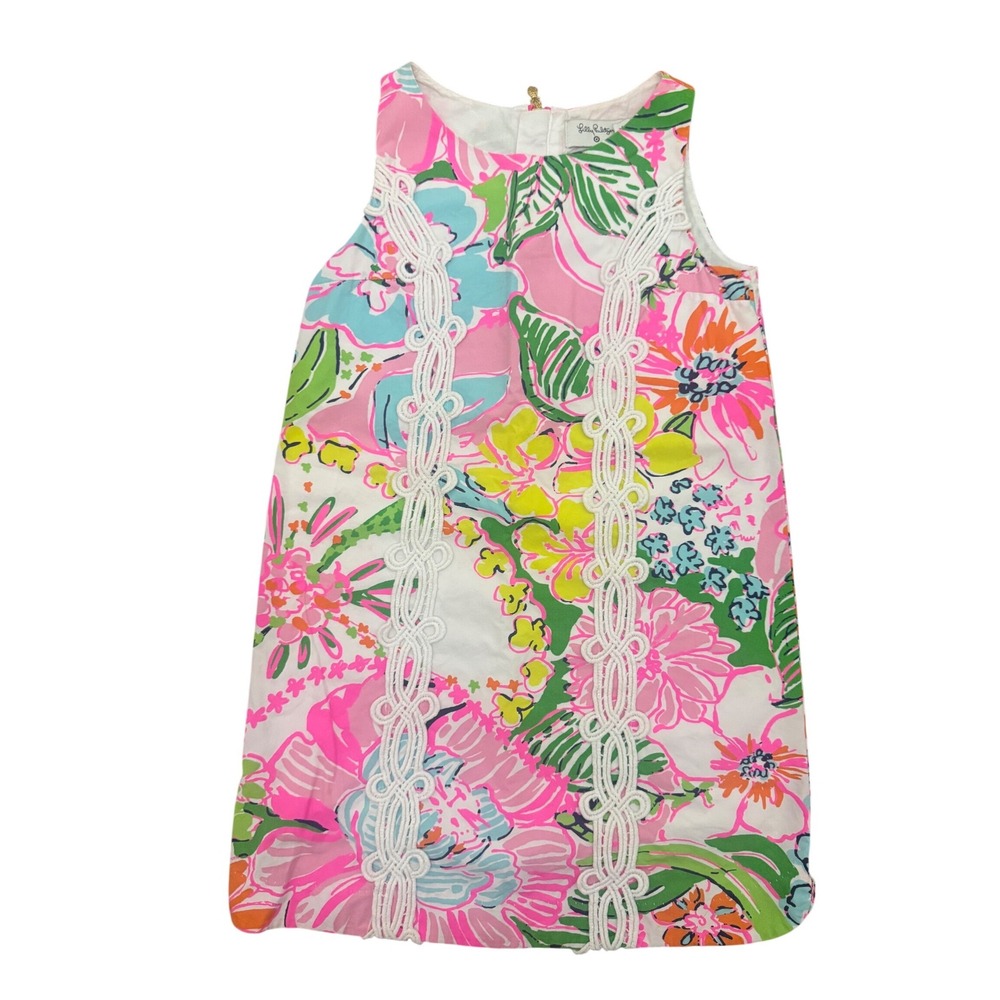 Lilly Pulitzer Target 20th Anniversary Floral Shift Dress Girls S 6 6X Pink Blue